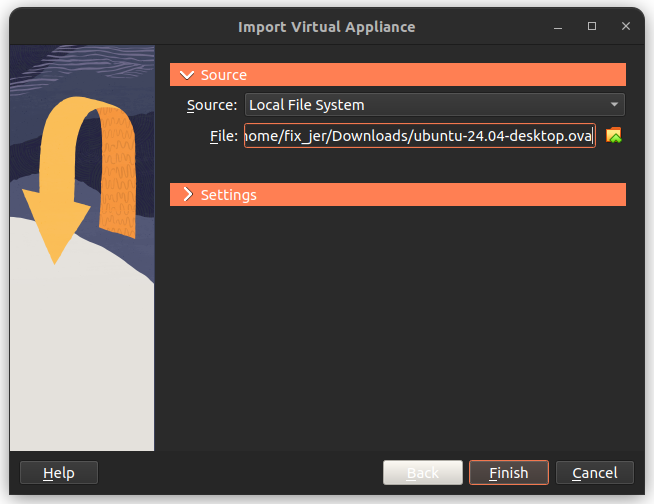 Import de l’image ova depuis virtualbox